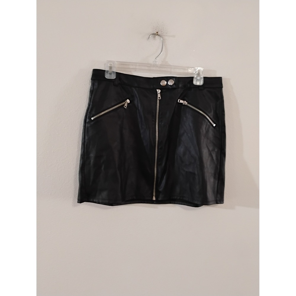 Wild Fable Black Faux Leather Moto Mini Skirt Size 10 Zip Front Edgy Punk